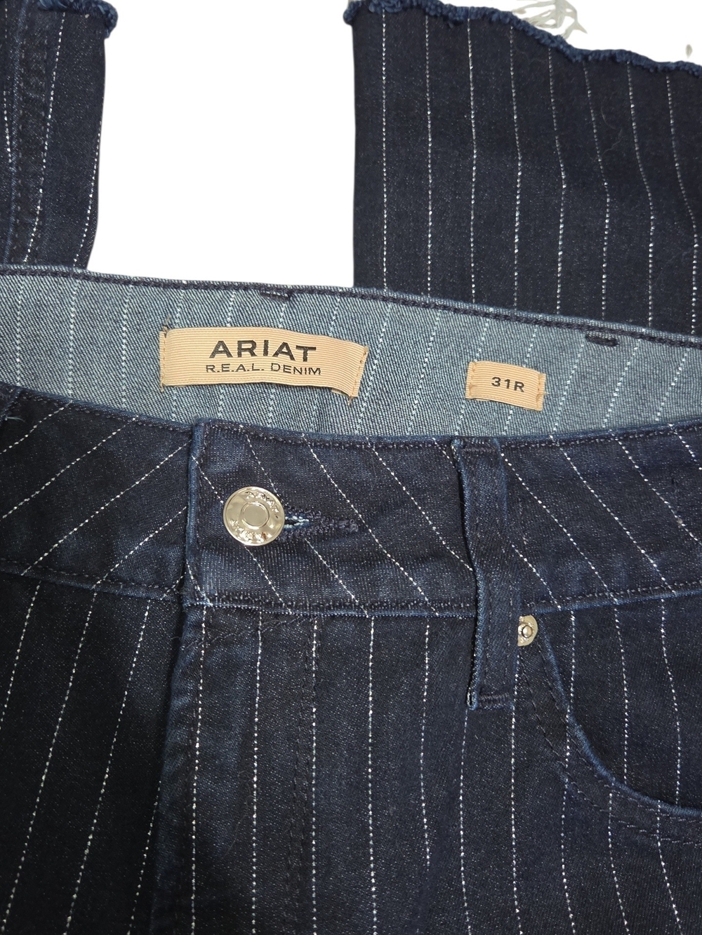 Ariat Dark Navy Sparkle Pinstripe Women's Flare Jeans Size 31R - Picture 5 of 5